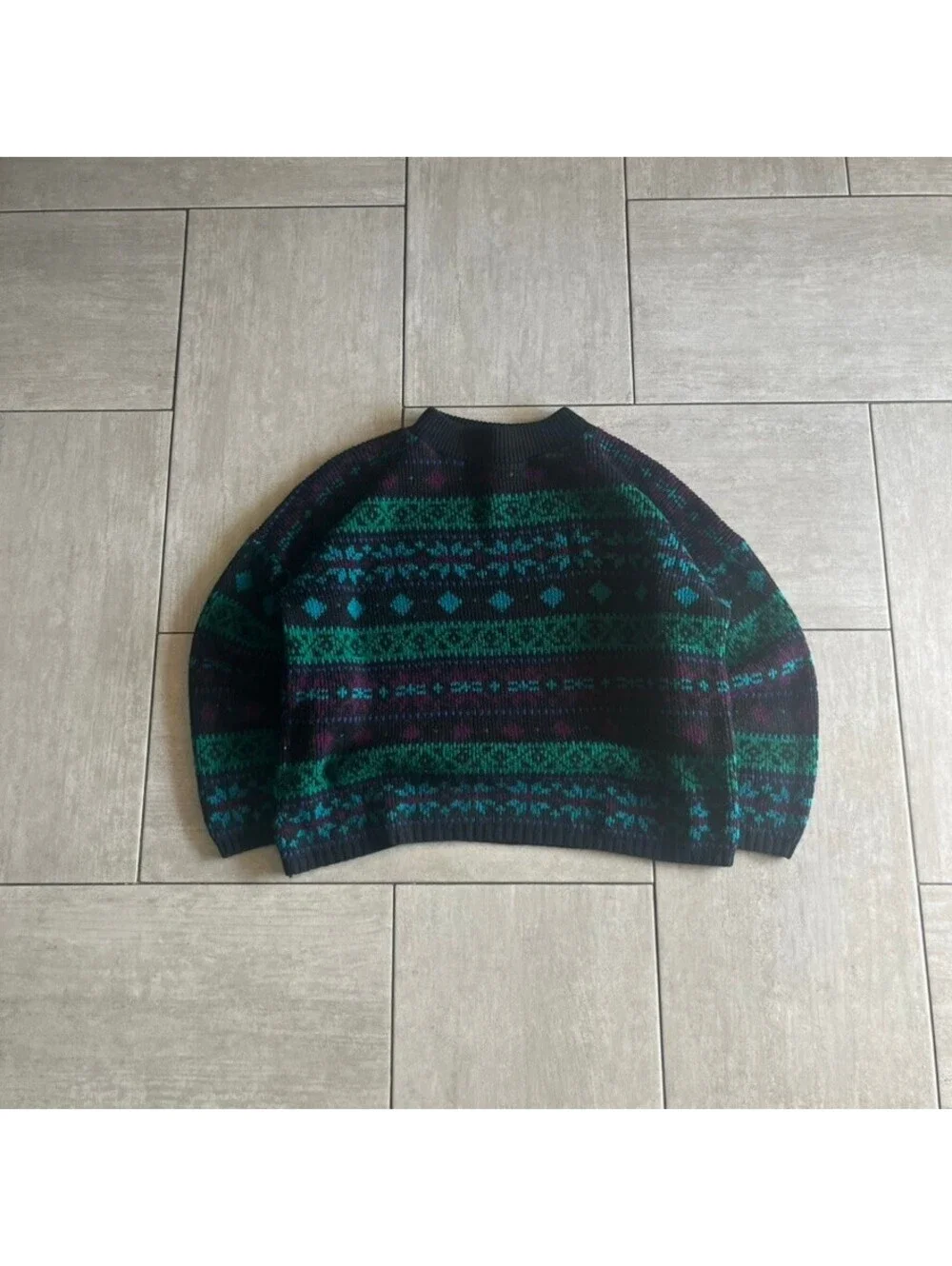 Vintage Spoiled Girls Patterned Knit Pullover Sweater Black Green Purple